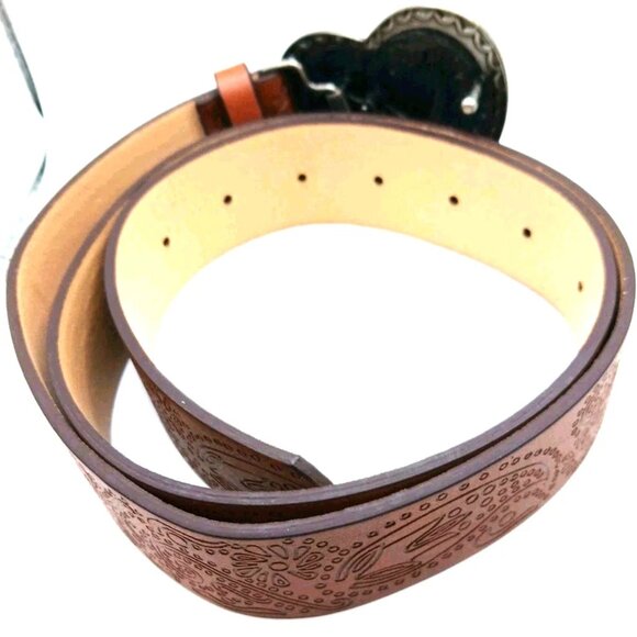 Western Brown Belt With Silver Tone Heart Buckle 38 Inches Long New - Picture 7 of 9